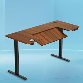 The Sleep Company AeroFlip Adjustable Desk | SmartFlip Ergonomic Tabletop | Height Adjustable 72–120 cm | Wireless Charging | Temperature Controlled Drink Tray |1200 mm | Wooden & Black