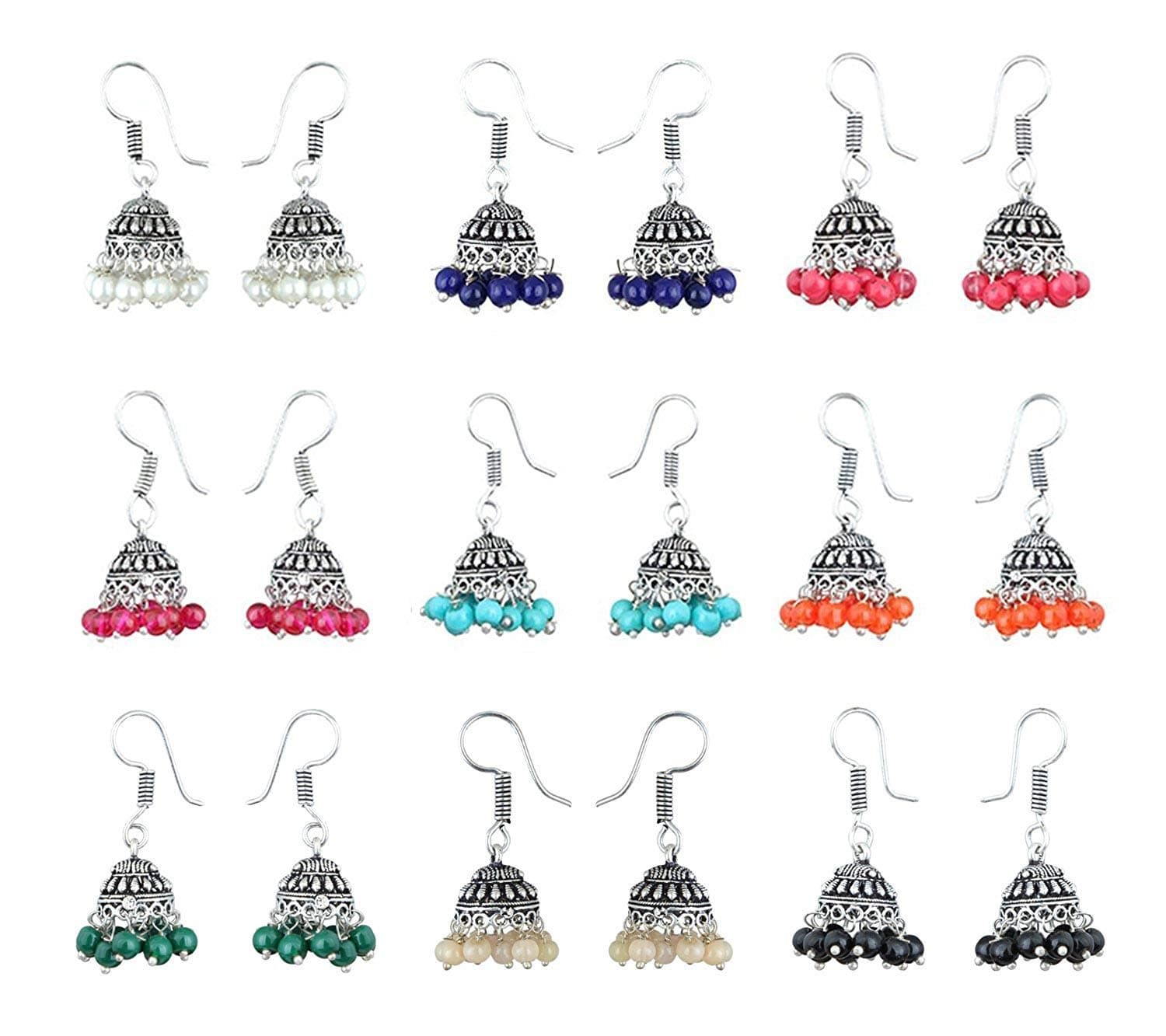 Shreyadzines Oxidized Silver Beaded Jhumka Jhumki Combo Earrings Jewelry for Women and Girls