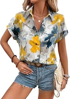 Gufrina Shirt for Women Stylish Western|Shirt Type Top|Short Sleeve|Fabric Rayon| Collar Neck |Floral Print|Casual Regular fit