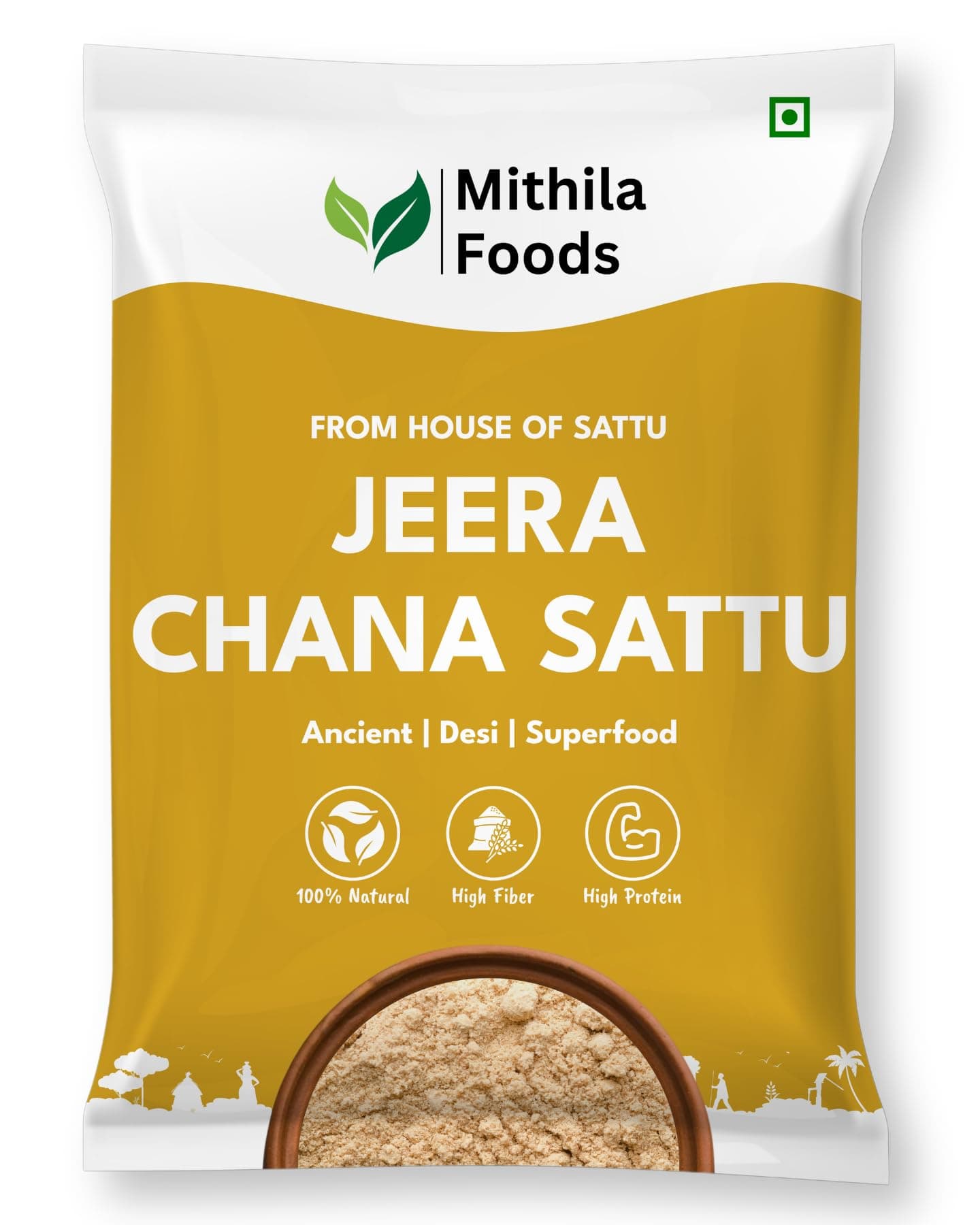 MITHILA FOODS 2 Kg Bihari Jeera Chana Sattu (Roasted Gram Chana Flour with Powdered Cumin) | Gluten-Free, High Protein & Fiber, Superfood | Fresh Natural Energy Drink, Hydrating | Authentic Flavor From Bihar