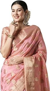 AKHILAM Women's Organza Ethnic Motif Woven Design Saree With Unstitched Blouse Piece