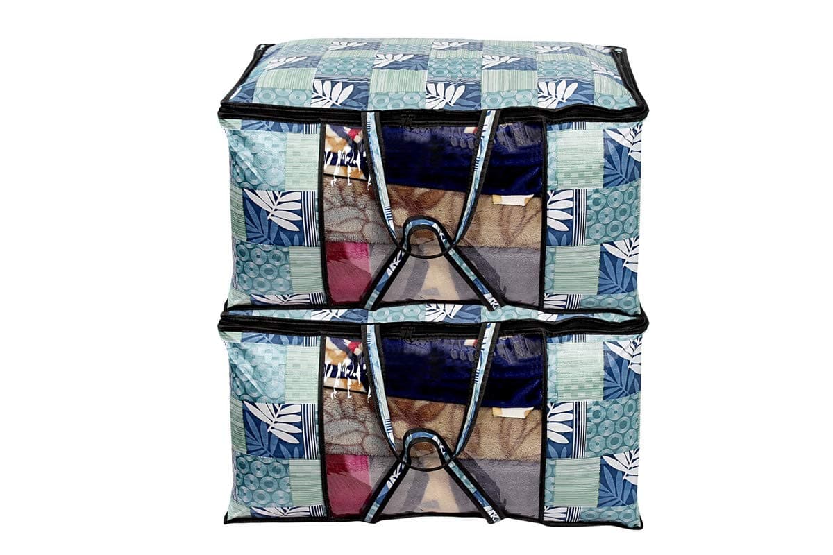 Stylista Quilt Blanket Storage Bags Extra Large Double Size Set of 2 Surface Pattern Blue