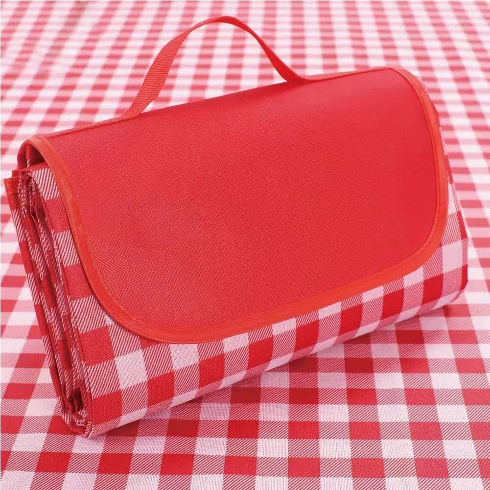 Outdoor Picnic Blanket, XL Foldable Waterproof Sand Beach Mat , in Large 80x60in and Extra Large 80x80infor Beach Camping Hiking Travel Family Concerts Portable Beach Blankets (Classic Red Check)