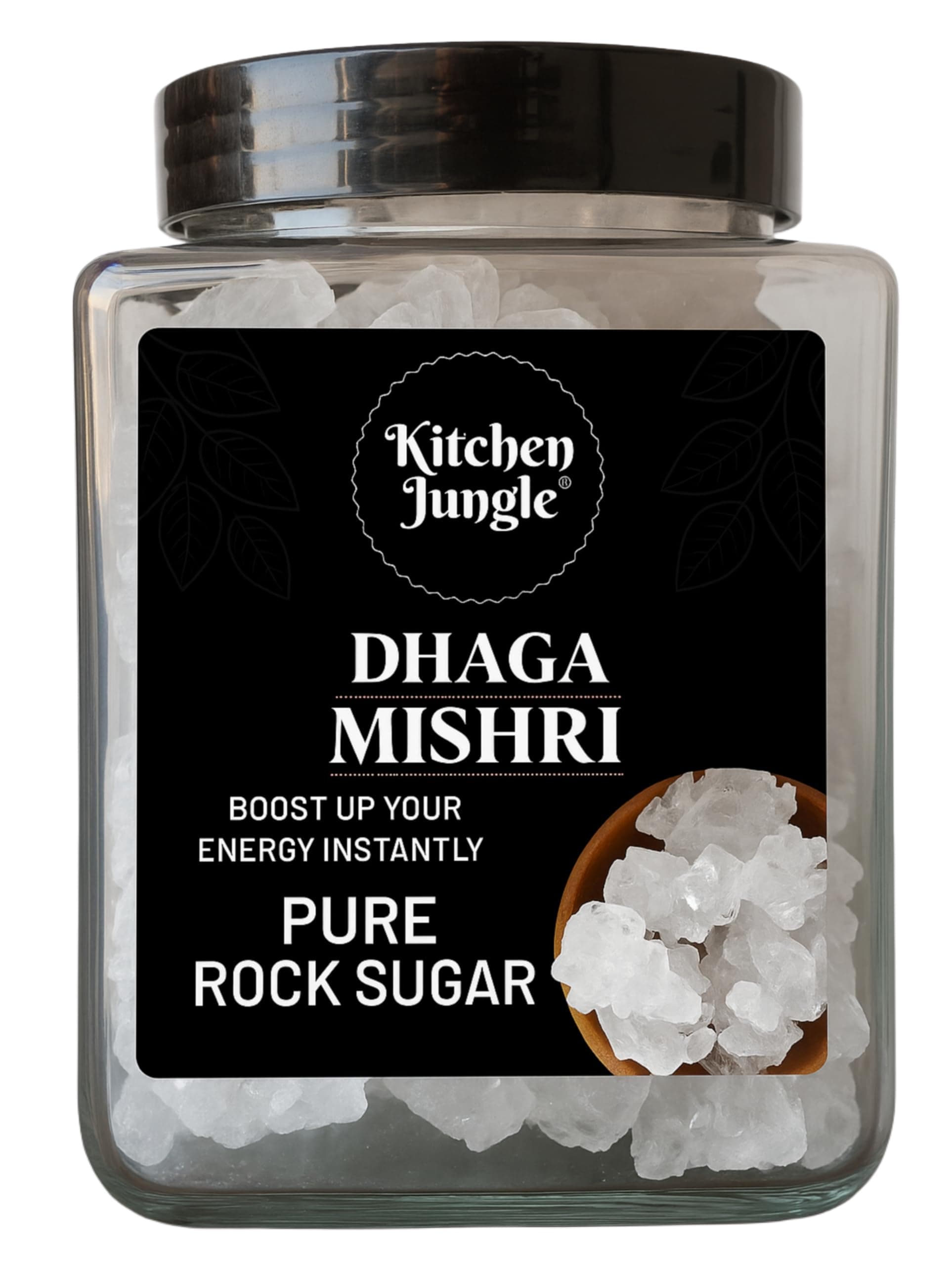 Kitchen Jungle Unrefined Mishri Crystal 800GM (Dhaga Mishri) Jar Pack rock sugar Only filtered