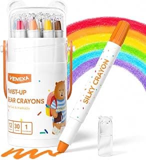 12 Color Twist Crayons for Toddlers 1-3 and Kids 4-8, Non-Toxic Washable Crayons 2-4, Ultra-Silky Easy-Grip Art Supplies, Ideal Coloring Gift for Boys and Girls
