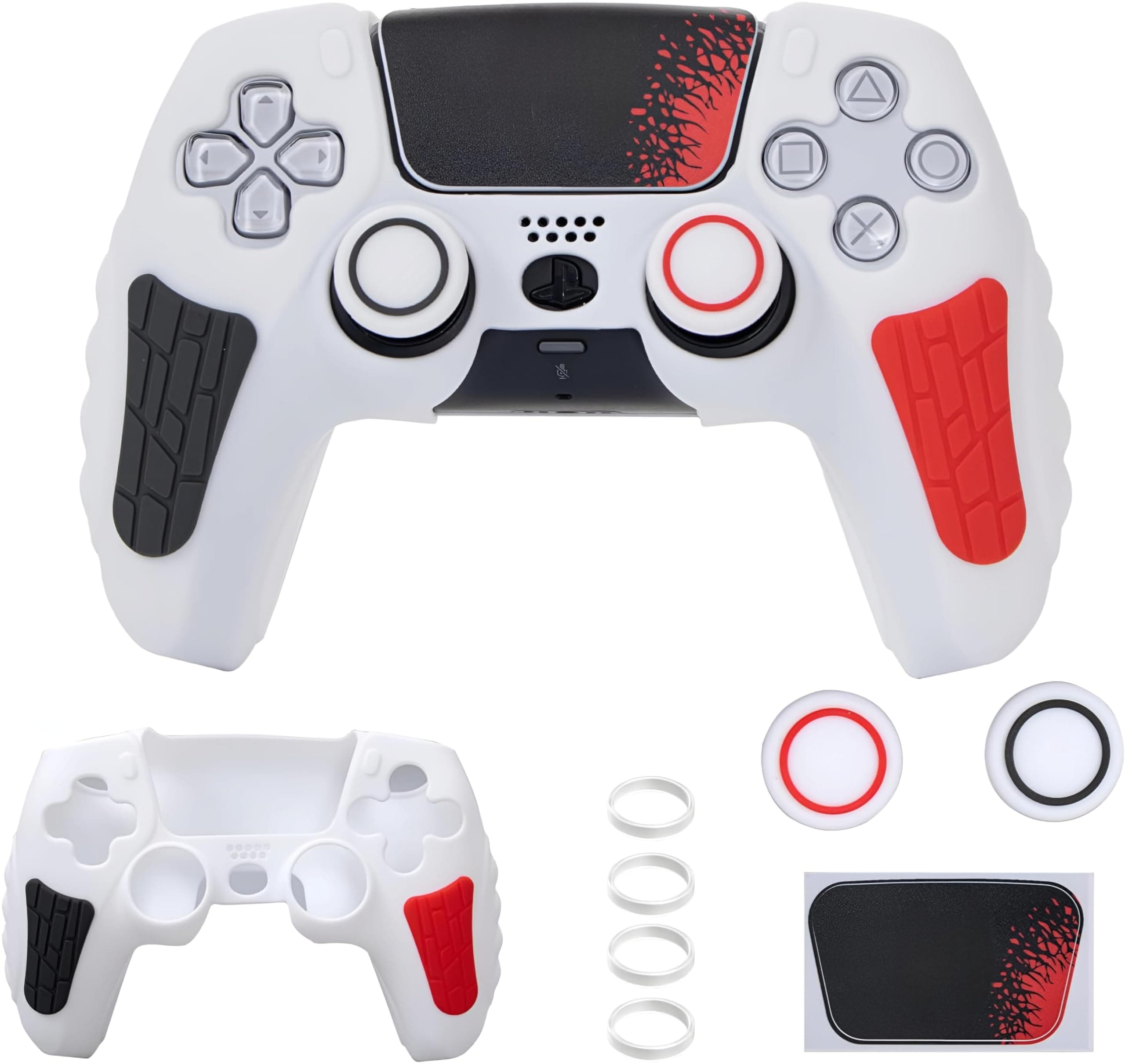 Meyaar PS 5 Controller Cover Case, Anti-Slip Silicone Cover Skin Compatible with PS5 Dual Sense Controller with Thumb Grip Caps, Joystick Protectors (White)