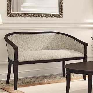 Urban Ladder Florence Loveseat 2 Seater in Mahogany Finish with Monochrome Paisley Fabric Colour