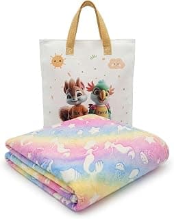 Newborn Baby Glow Blanket (100×75 cm) – Small Soft Coral Fleece Night Glow Blanket with Unicorn Design, Radium Glow in Dark, All Season for Babies 0–2 Years