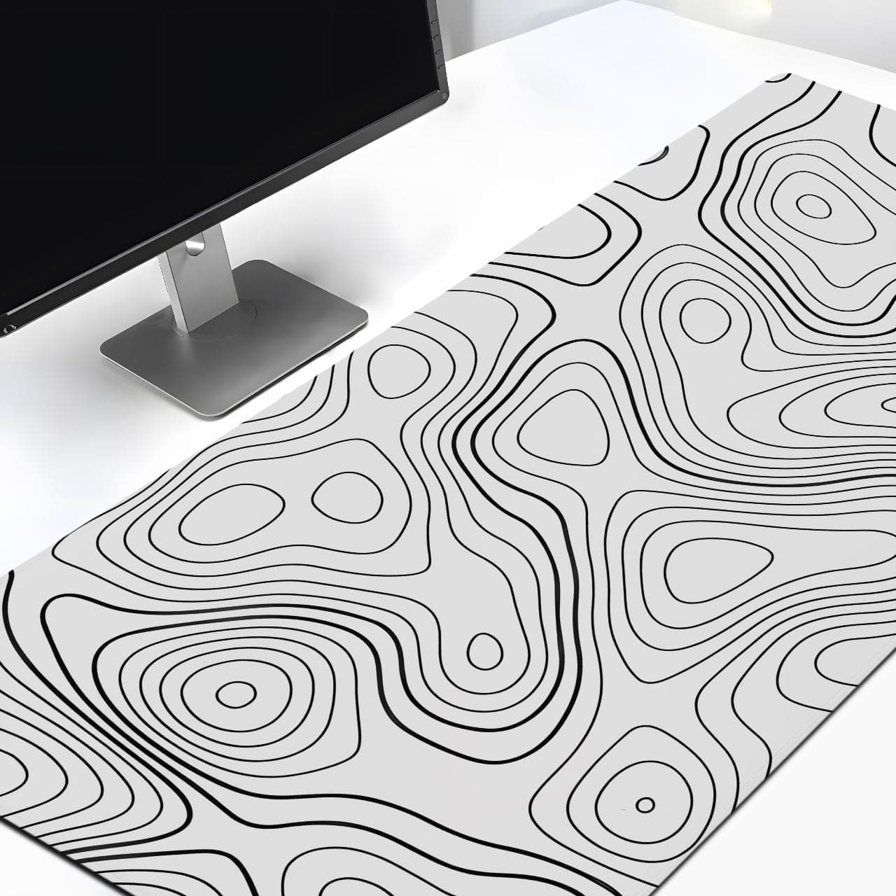 TEESOWN XXL White Topographical Extended Mousepad (17.5x35.5) inches for Laptop Desktop PC and Gaming Desk Mat Rubber Base Desk Pad