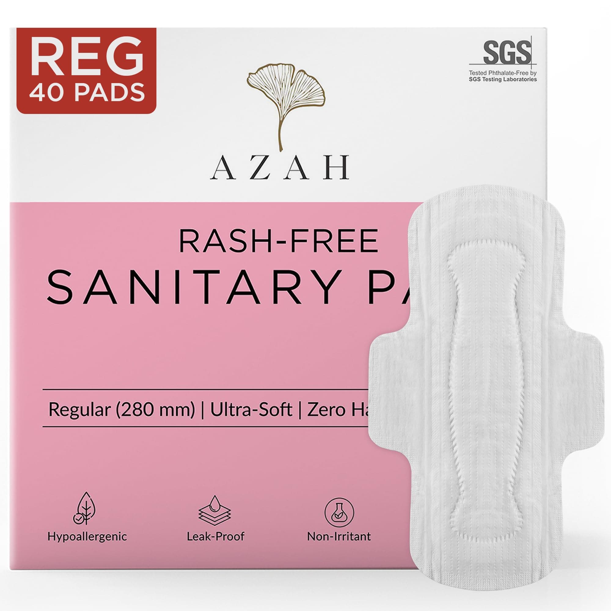 AZAH Sanitary Pads for Women (40 Regular) for Heavy Flow | Pack of 40 | 100% Rash-Free Sanitary Napkins | 3x More Absorption, Cottony Soft, Dry Top Cover and Leak-Proof