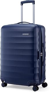 American Tourister Barcelona | Check-in Trolley Bag (69 cm) | 360° 8 Wheel Travel Luggage | Hard Case Polycarbonate Suitcase | Mounted Combination Lock | Midnight Blue