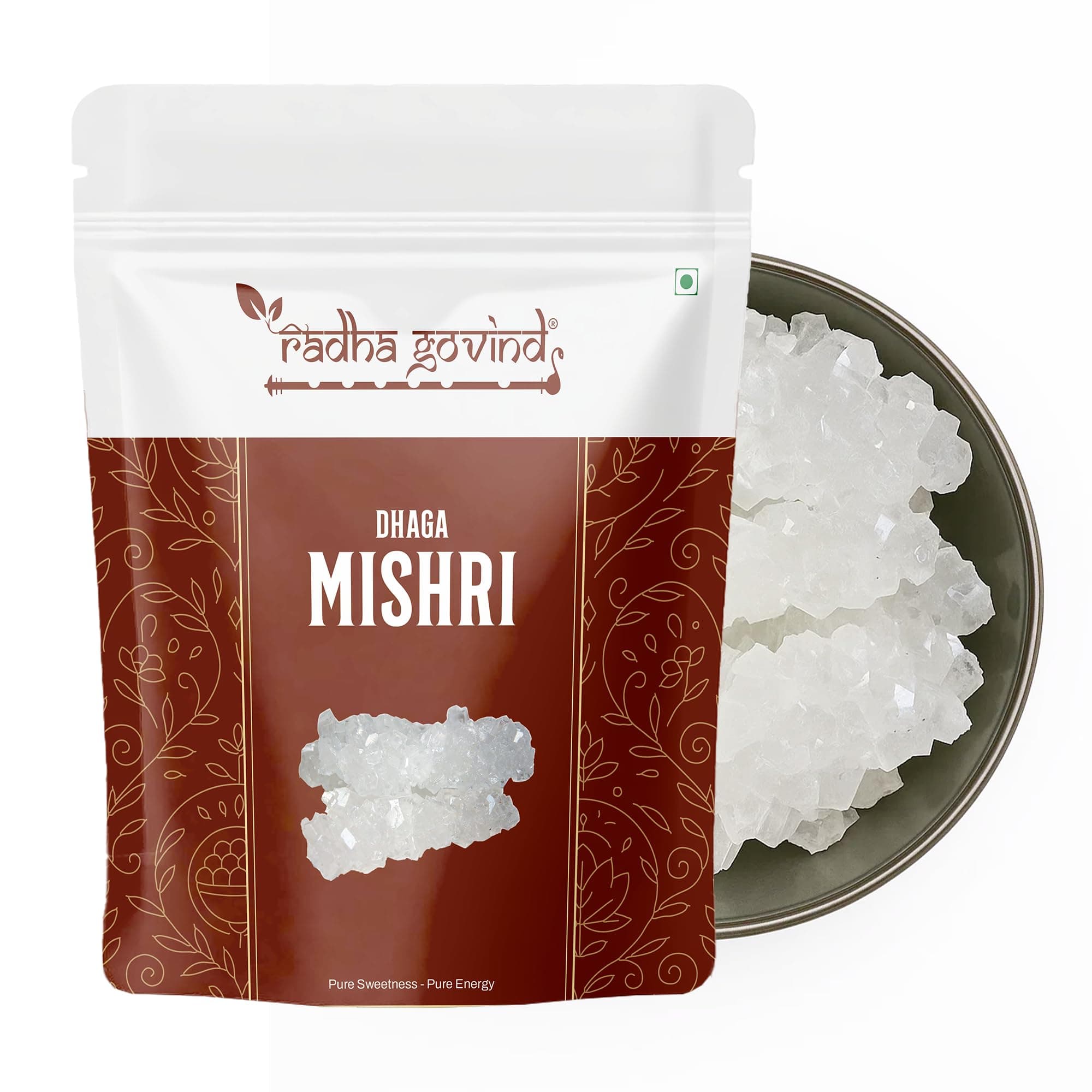 Radha Govind Organic Dhaga Mishri 400g | Natural Rock Sugar Crystals | Traditional Ayurvedic Sweetener for Prasad, Puja & Daily Use
