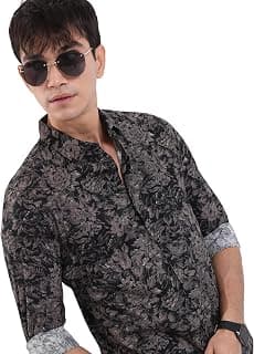 Highlander Men's Slim Fit Casual Shirts | Printed | Long Sleeves | Spread Collar | Casual Shirts for Men