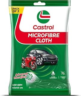 Castrol Microfibre Cloth for Cleaning | 400 GSM Thick Lint & Streak-Free Multipurpose and Reusable Cloth | High Water Absorption and Retention for Effortless Cleaning (Pack of 3, 40x40cm)