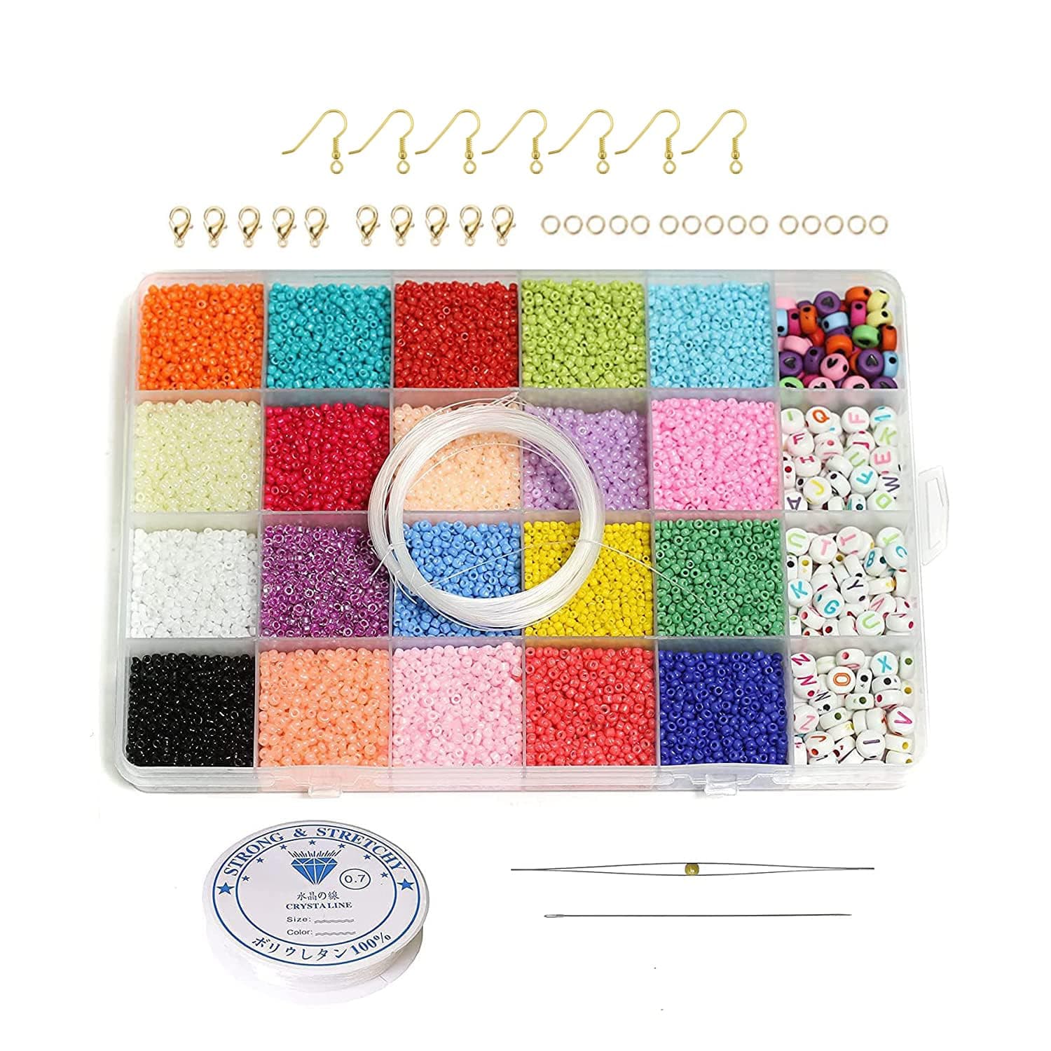 JAUNTY Beadsnfashion Opaque s Glass Seed Beads And Alphabet Beads Diy Kit With Thread, Needle And Findings For Jewellery Making, Beading, Embroidery, Art And Crafts