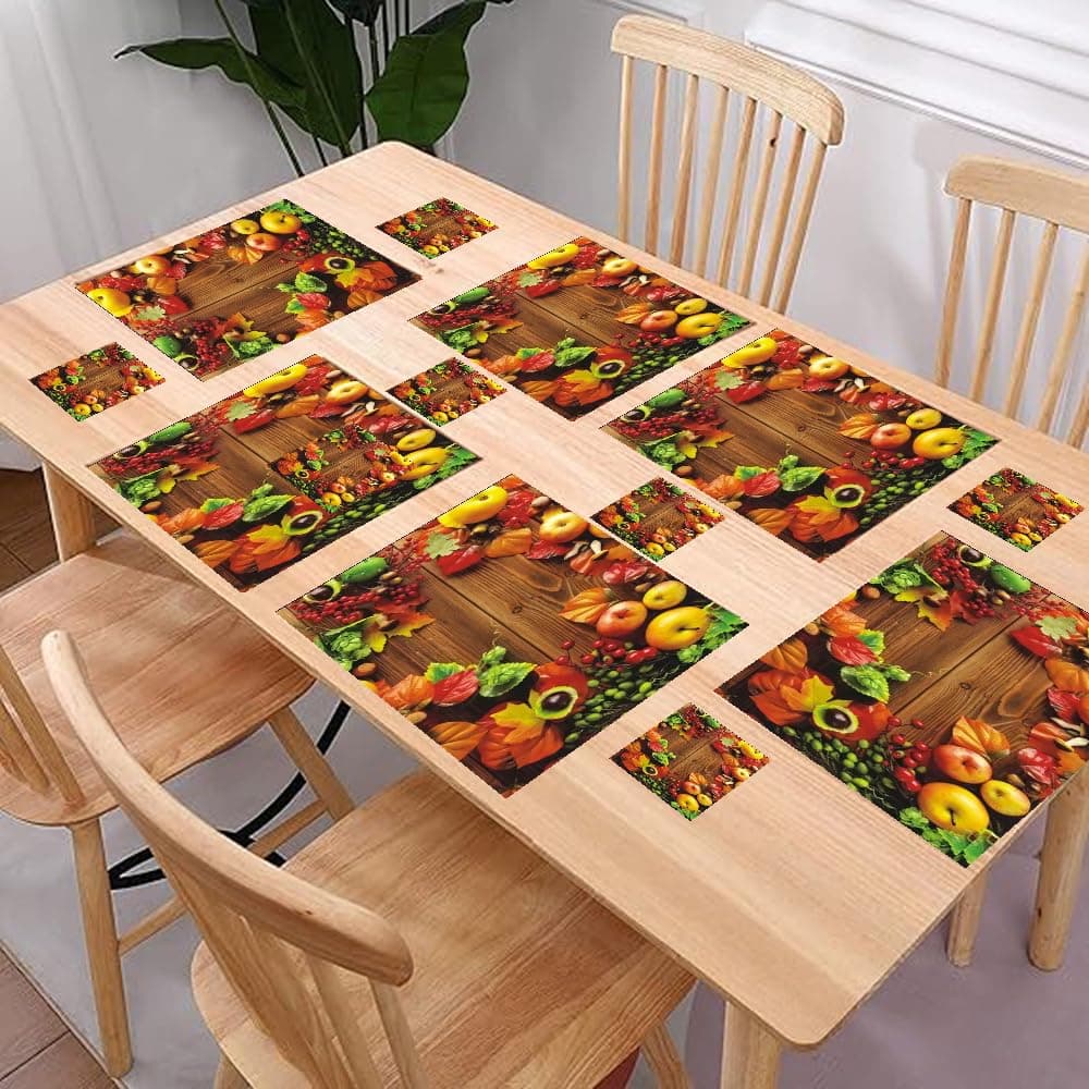 REVEXO PVC Stain Resistant, Anti-Skid, Waterproof 6 Pcs Placemats with 6 Pcs Tea Coasters Set for Dining Kitchen Restaurant Table.-TLS-93