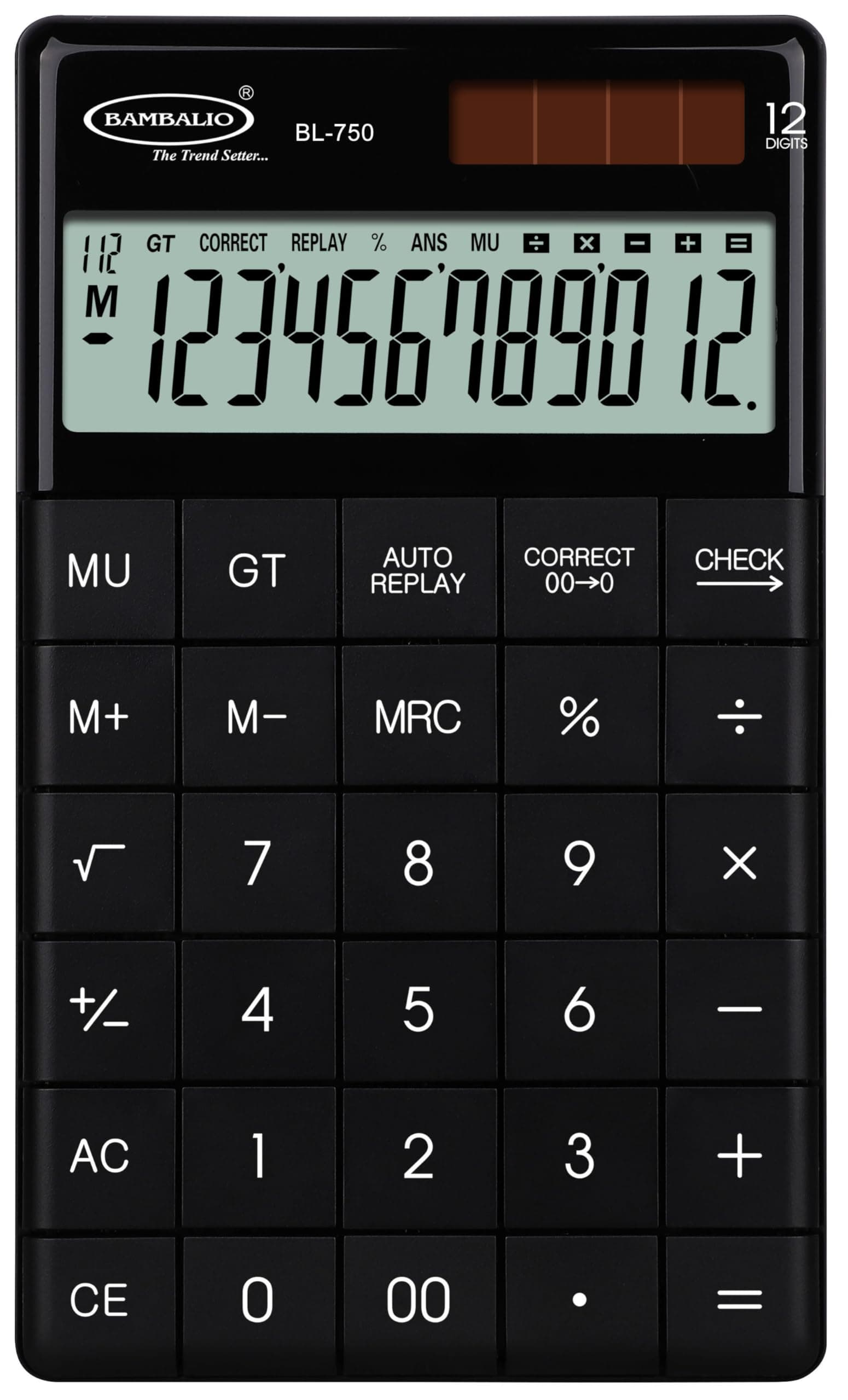 Bambalio 12 Digits BL-750 Black Smart in Fashion Big Size Large Display Calculator 3 Years Warranty.