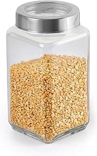 CELLO Qube Fresh Glass Storage Jar for Kitchen 1000 ml Transparent | Durable Fridge Safe Airtight Leadfree Toughened Glass Kitchen Storage Container Jars Set For Beans, Whole Grains Spices Dry Fruits