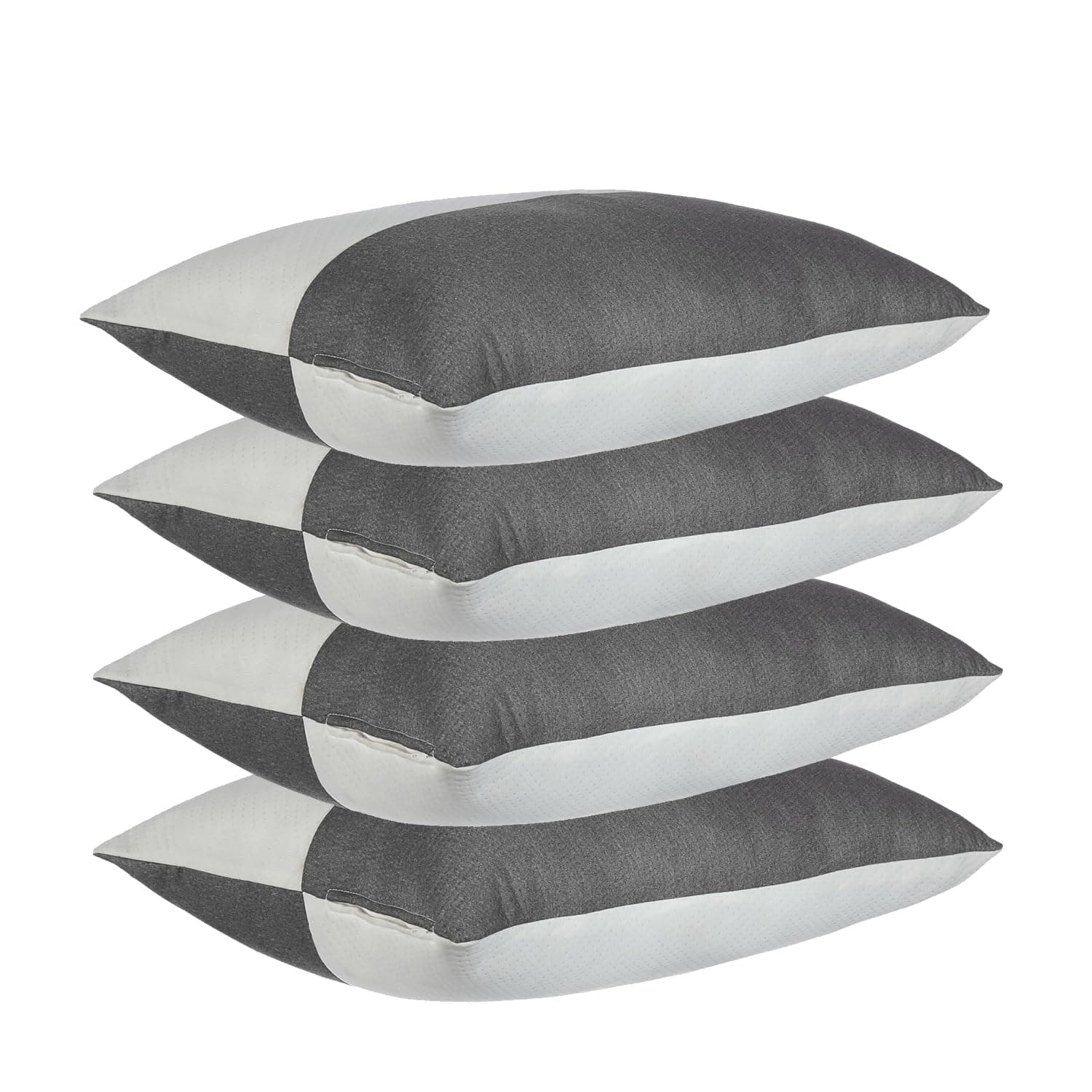 amazon basics Hollow Fiber Sleeping Pillow with Zip | Soft and Fluffy | Premium Soft Spun Polyester Outer Cover | Adjustable Height | White & Melange Grey - 27 x 16 inch (Set of 4)