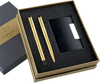 Parker Vector Gold Trim Roller Ball Pen and Ball Pen Luxury Gift Set, Blue Ink