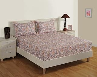 Swayam Pure Cotton Double Bedsheet with 2 Pillow Covers | Size 90 x 108 inch | 210 TC | Ethnic Motifs Design | Soft Breathable Bed Sheet | Comfortable & Durable for Bedroom - Peach
