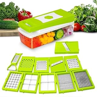 TEKCOOL 12 in 1 Multipurpose Chopper, Fruits & Vegetable Cutters, Grater Peeler Chipser, Unbreakable Food Grade Body, Easy Push to Clean Button Slicer Dicer, Chopper for Kitchen