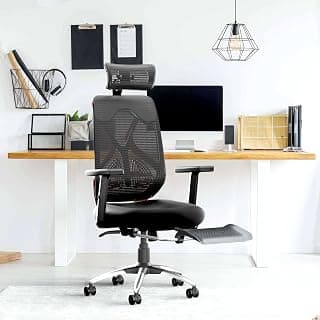 CELLBELL C190 Berlin FT Ergonomic Office Chair with Footrest High Back Mesh, Adjustable Armrest, Synchro Mechanism, Reclining Computer Chair, 3-Year Limited Brand Warranty (Black & Red)