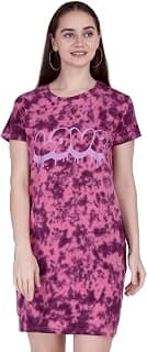 Stories.Label Women Cotton Long Tie Dye T-Shirt Dress in Knee Length with Side Pockets Include Plus Sizes (Size S -5XL)