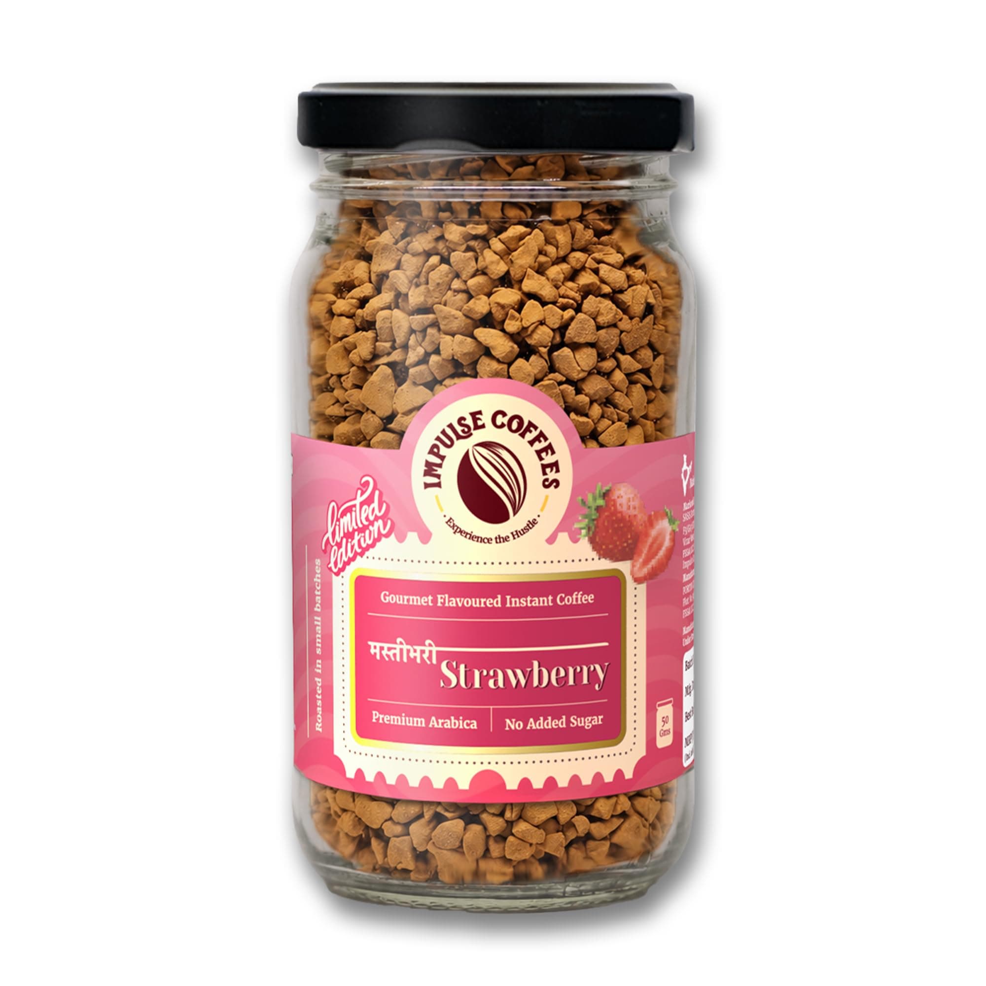 Impulse Coffees Masti Bhari Strawberry Instant Coffee Powder | Strawberry Flavour, Arabica, Smooth Taste, Hot & Cold Coffee | 50g