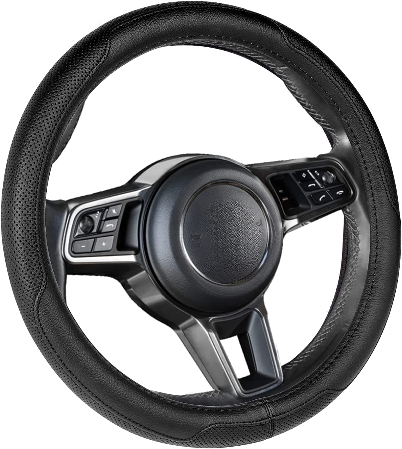 Auto Oprema (Award Winner at INDIA'S Rising Star 2024) Microfiber Leather Auto Car Steering Wheel Cover Universal 15 inch Dark Black