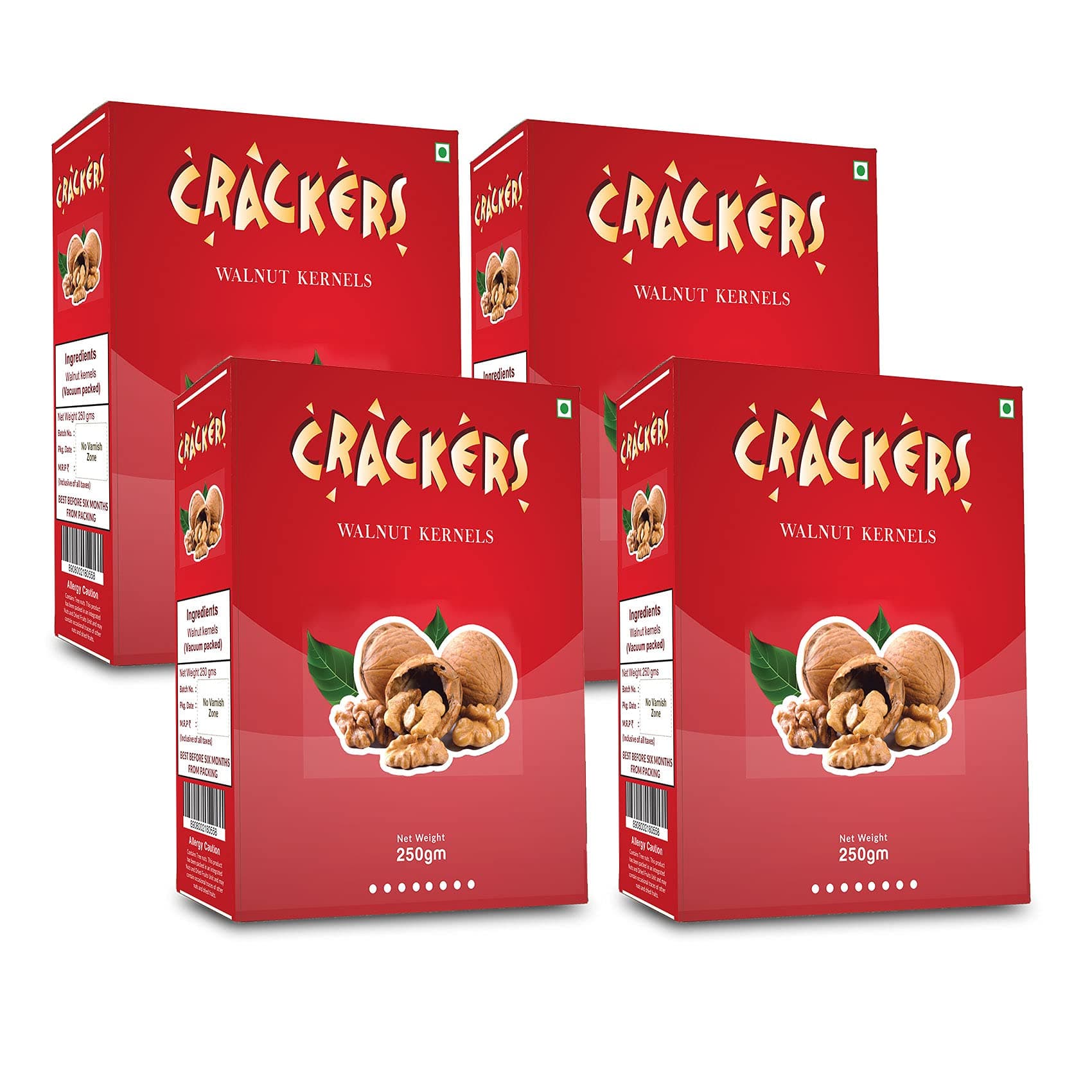 Go Crackers Kashmiri Brown Quarters Walnuts Kernels Without Shell, 1 KG (250g x 4) | Dry Fruits | | Kashmiri giri for Snacking & Baking