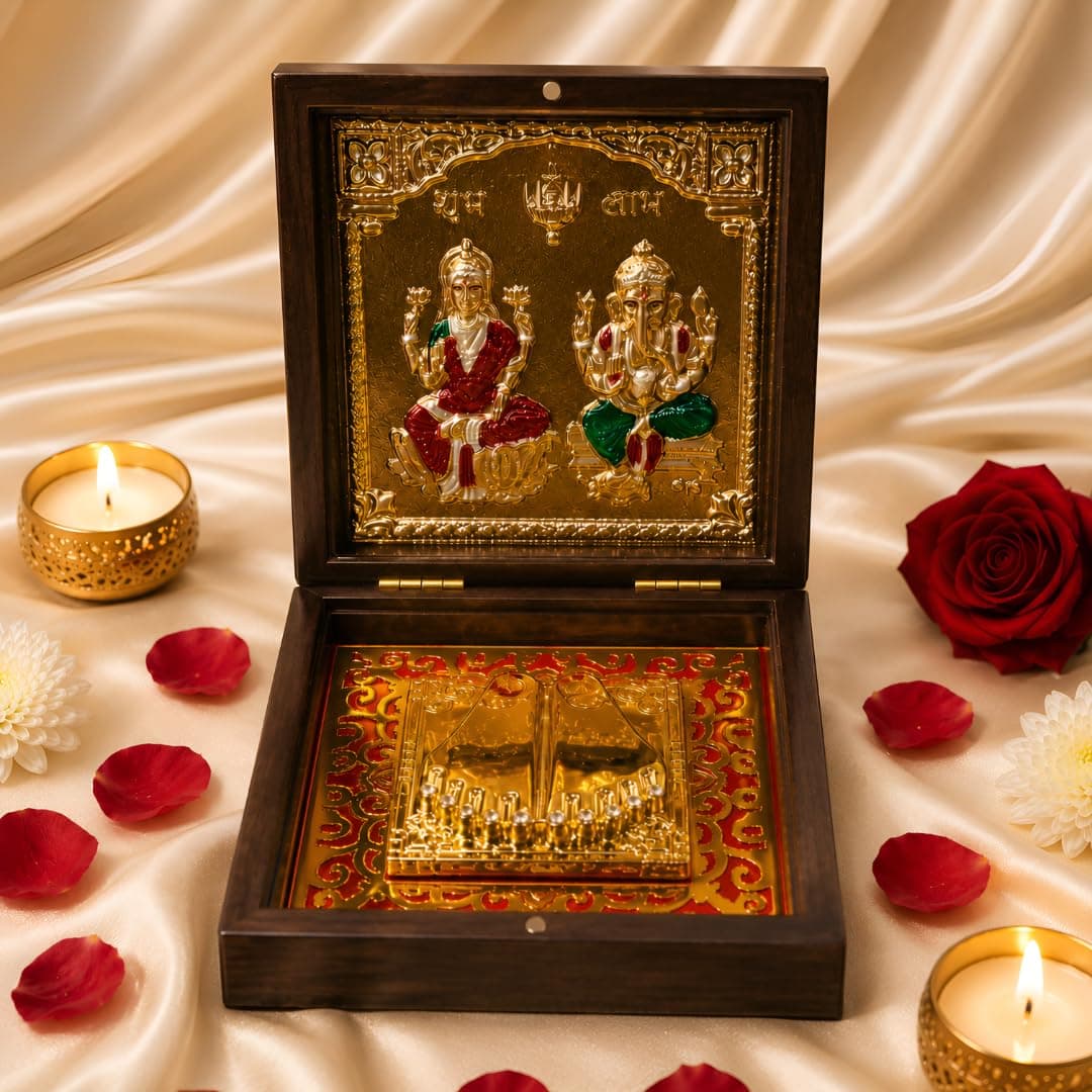 Northland 24KT Gold Plated Laxmi Ganesha Idol with Charan Paduka for Puja Box | laxmi Ganesh murti, Statue | Lakshmi Ganesh Idol Best Gift for Diwali, Birthday, Anniversary, House Warming Gifts