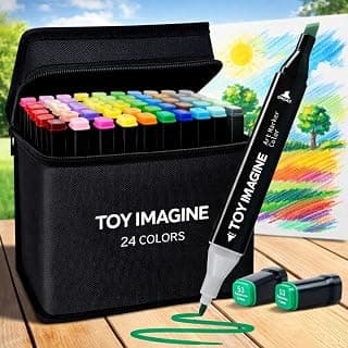 Toy Imagine 24 Colorful Dual Tip Art Markers Sketch Pens with Carrying Case for Painting Sketching Calligraphy Drawing Fine & Chisel Tip Colour Markers for Kids Adults & Artists(24 Shades)