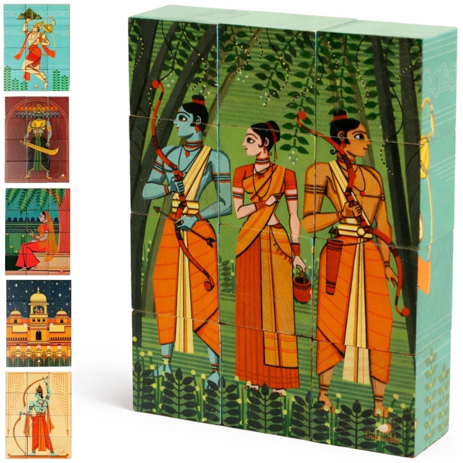 Gubbachhi 3D Wooden Toys for Kids 3-8 Yrs | 6 Puzzles in 1 Toy + 30 Activities | 12 Natual Wooden Puzzles for Kids with Activity Book | Indian Folk Art Wooden Blocks | Ramayana Theme