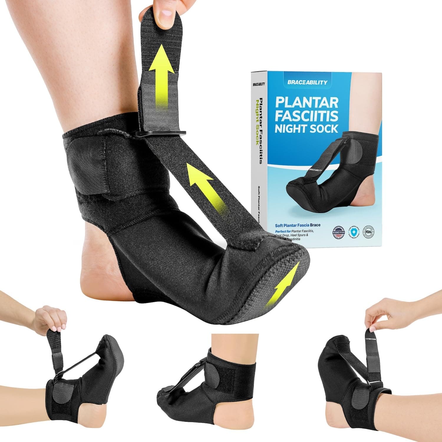 BraceAbility Plantar Fasciitis Night Splint Sock - Soft Plantar Fascia Brace for Sleeping, Achilles Tendonitis, Foot Drop, Heel Pain - Plantar Fasciitis Relief Night Splint for Women and Men (X-Small)