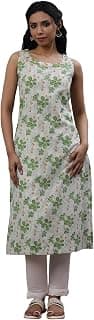 W for Woman W Women Off White Floral Print Cotton A-Line Kurta