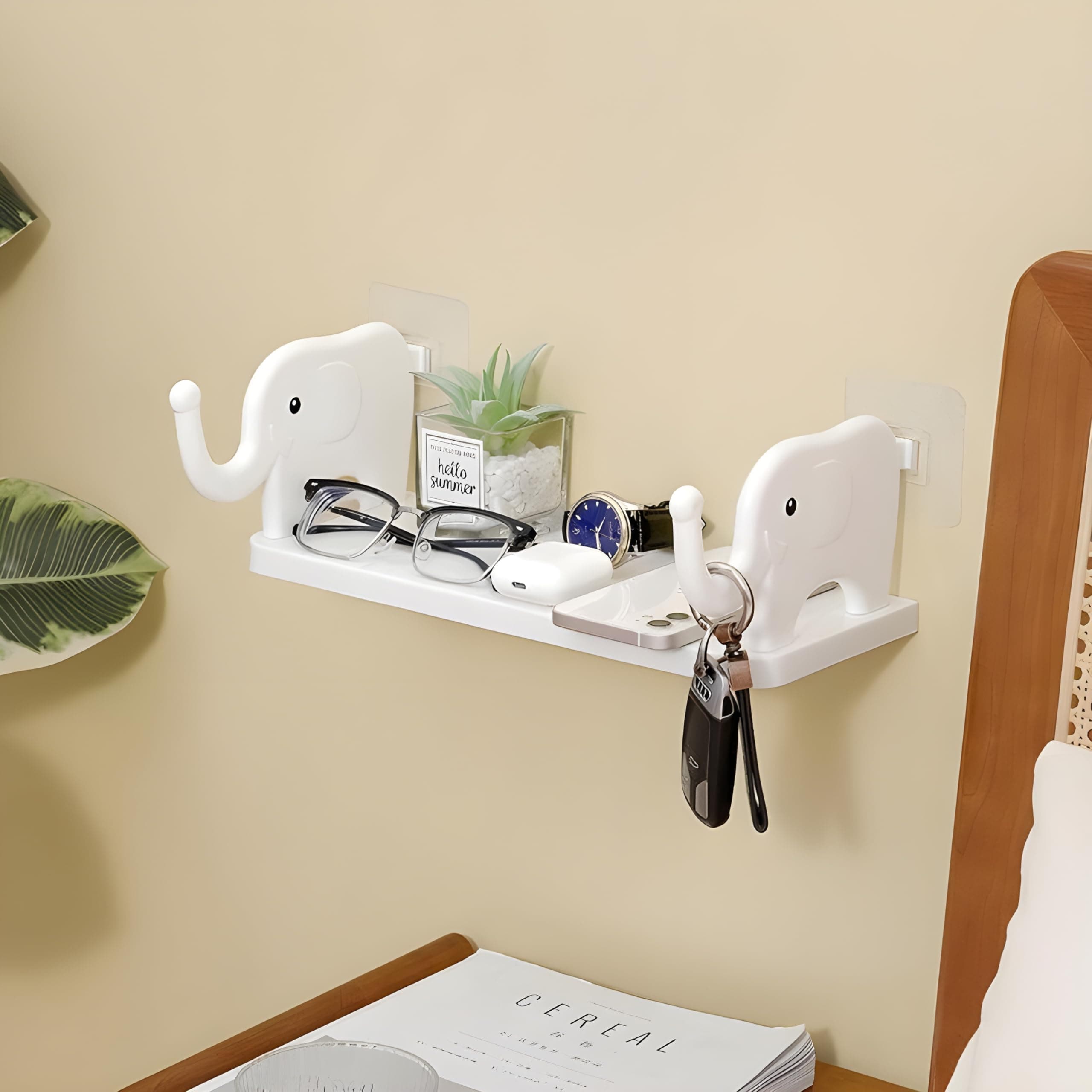 2V BROTHERS Self Adhesive Floating Elephant Shape Shelves Wall Shelf for Kitchen Bathroom Entryway Stand Holder for Bedroom Toilet Kitchen Office Shelf Wall Holder Plastic