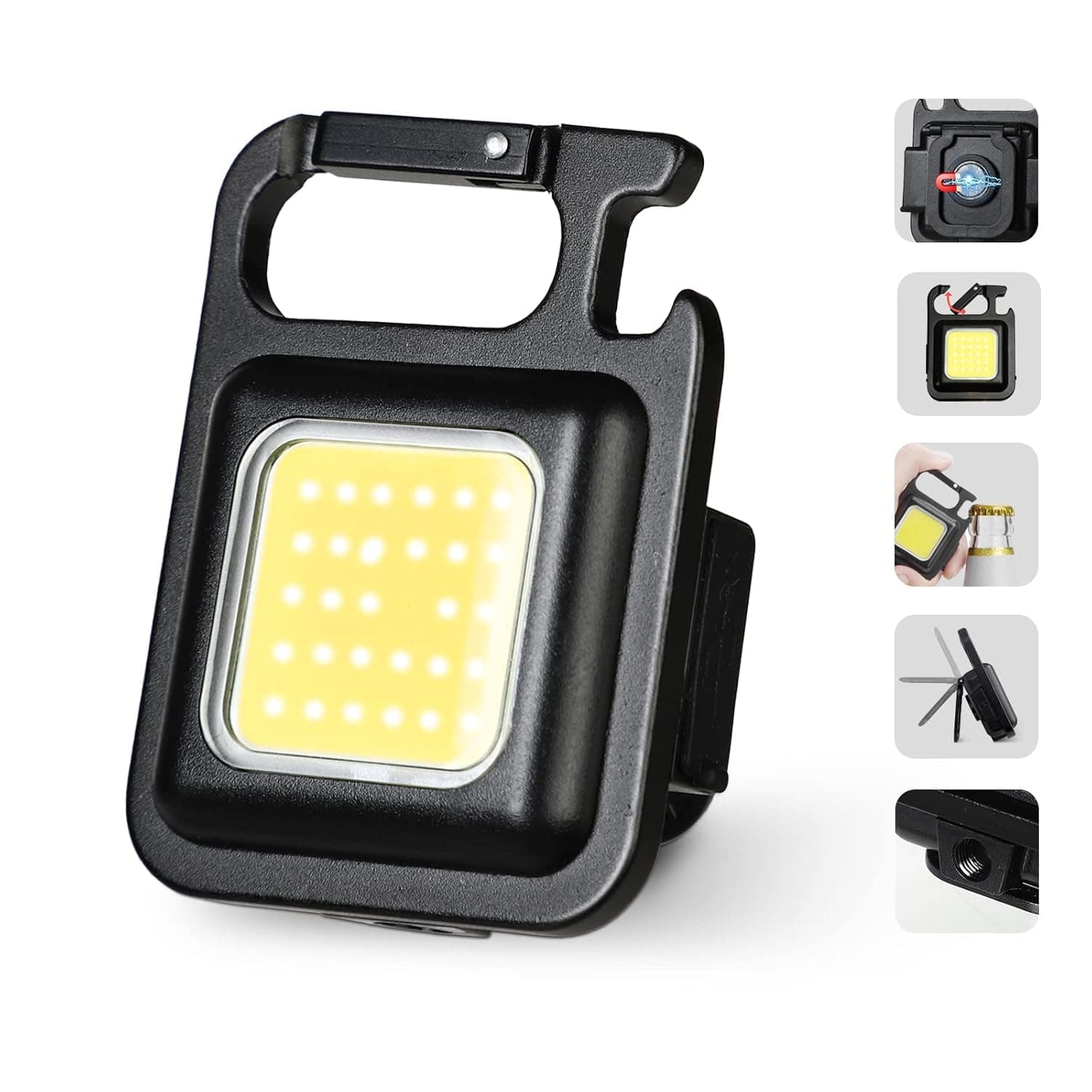 RAVIRANDAL Keychain LED Flashlights, Rechargeable Flashlights with Lighter, Whistles, Screwdriver, Bottle Opener, Magnet Base 800 Lumens COB Light Mode Portable Emergency Light (Model 2)
