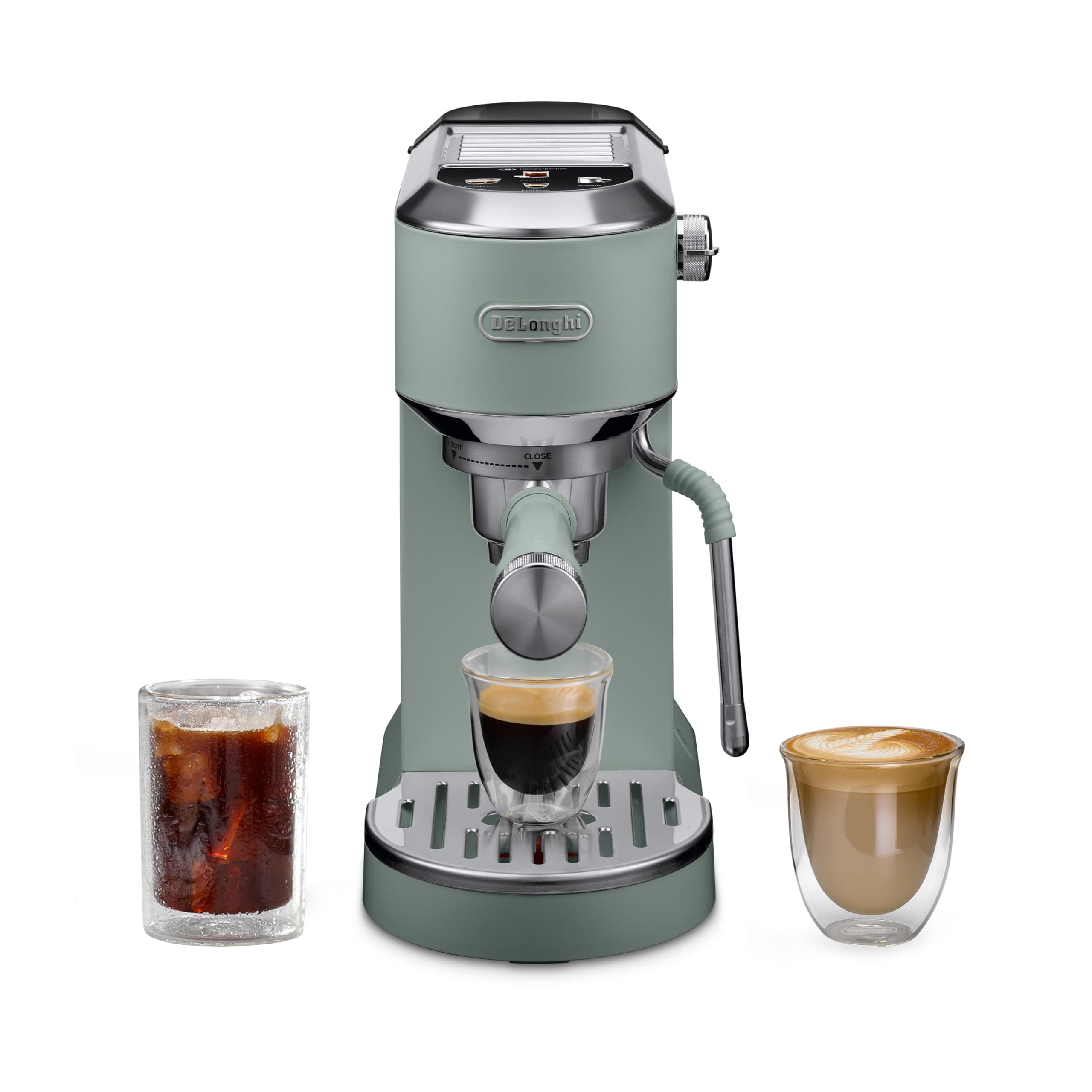 De’Longhi Dedica Duo Cold Brew Espresso Machine with Milk Frother, 15 Bar Pressure, Original Italian Barista Style Coffee Maker, Make Espresso, Latte, Cappuccino & Ice Coffee, Pistachio Green, EC890GR
