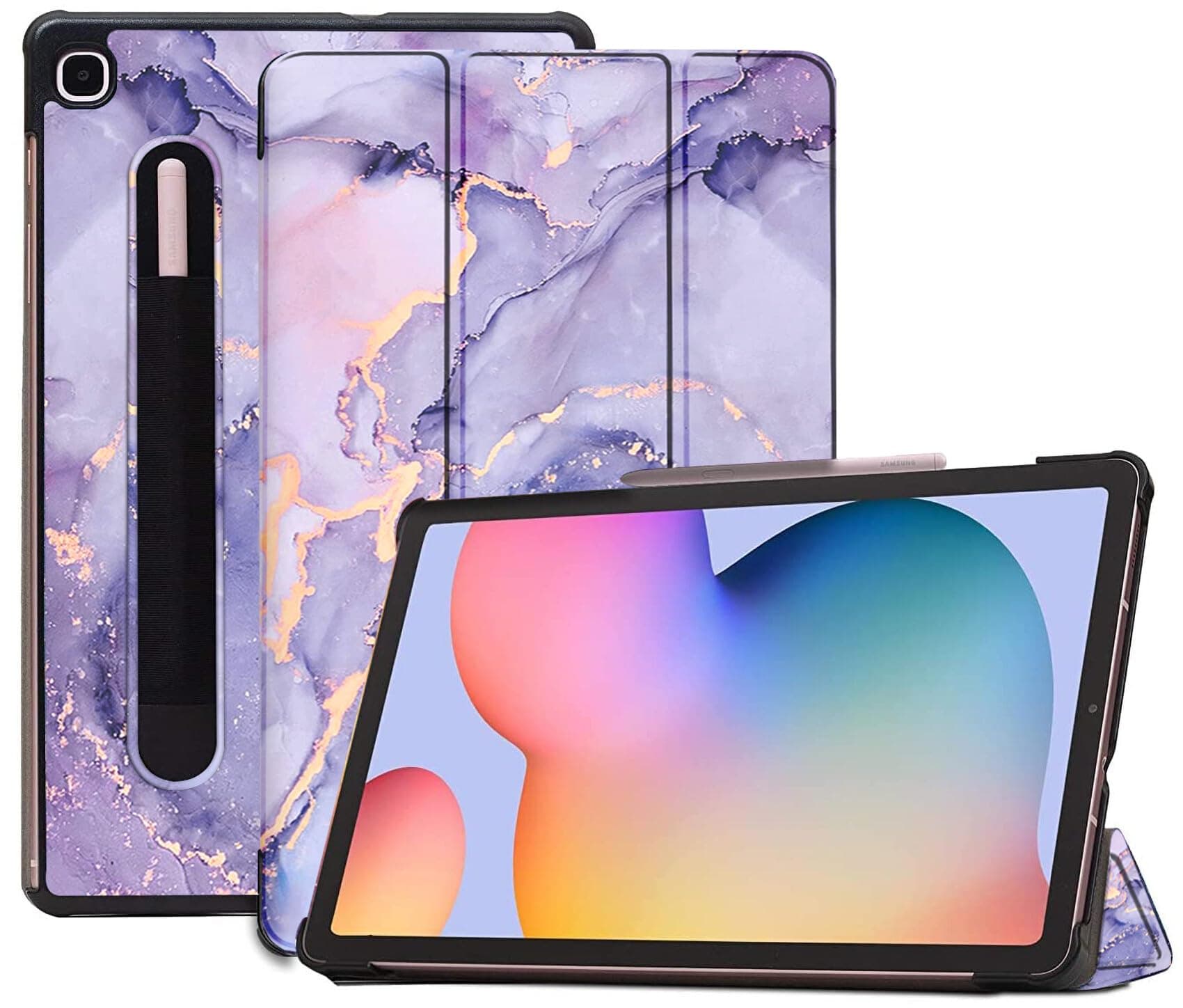 Robustrion Cover Case for Samsung Tab S6 Lite Cover 10.4 inch, Trifold Flip Cover for Samsung S6 Lite Tablet Cover 10.4 inch [Auto Sleep Wake Support] - Marble Lilac