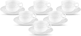 La Opala Diva, Velvett Collection Opal Glass Crockery | Cup & Saucer, Set of 12 | Aria White, 160 ml | for Tea & Coffee | Microwave Safe | 100% Vegetarian | Extra Strong | Super Light | Super White