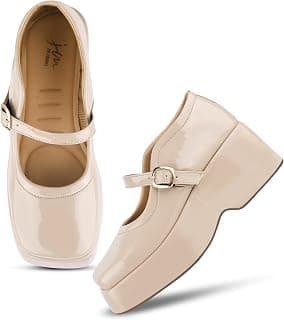 JM LOOKS Women's High Chunky Platform Closed Toe Mary Jane Wedges Heels Square Toe Strappy Dress Wedding Party Pumps Shoes
