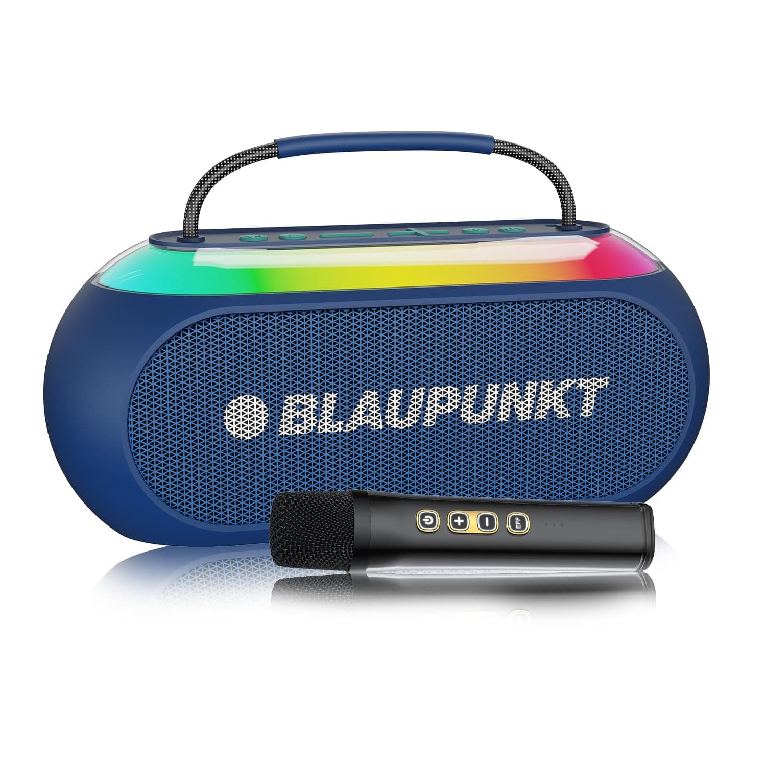 Blaupunkt ATOMIK Kolors 35W Party Speaker Boombox | Powerful Loud & Clear Sound | EFF Voice Changer Wireless Karaoke Mic | Portable Carry Handle | Perfect Outdoor Sound Partner for Travel & Parties