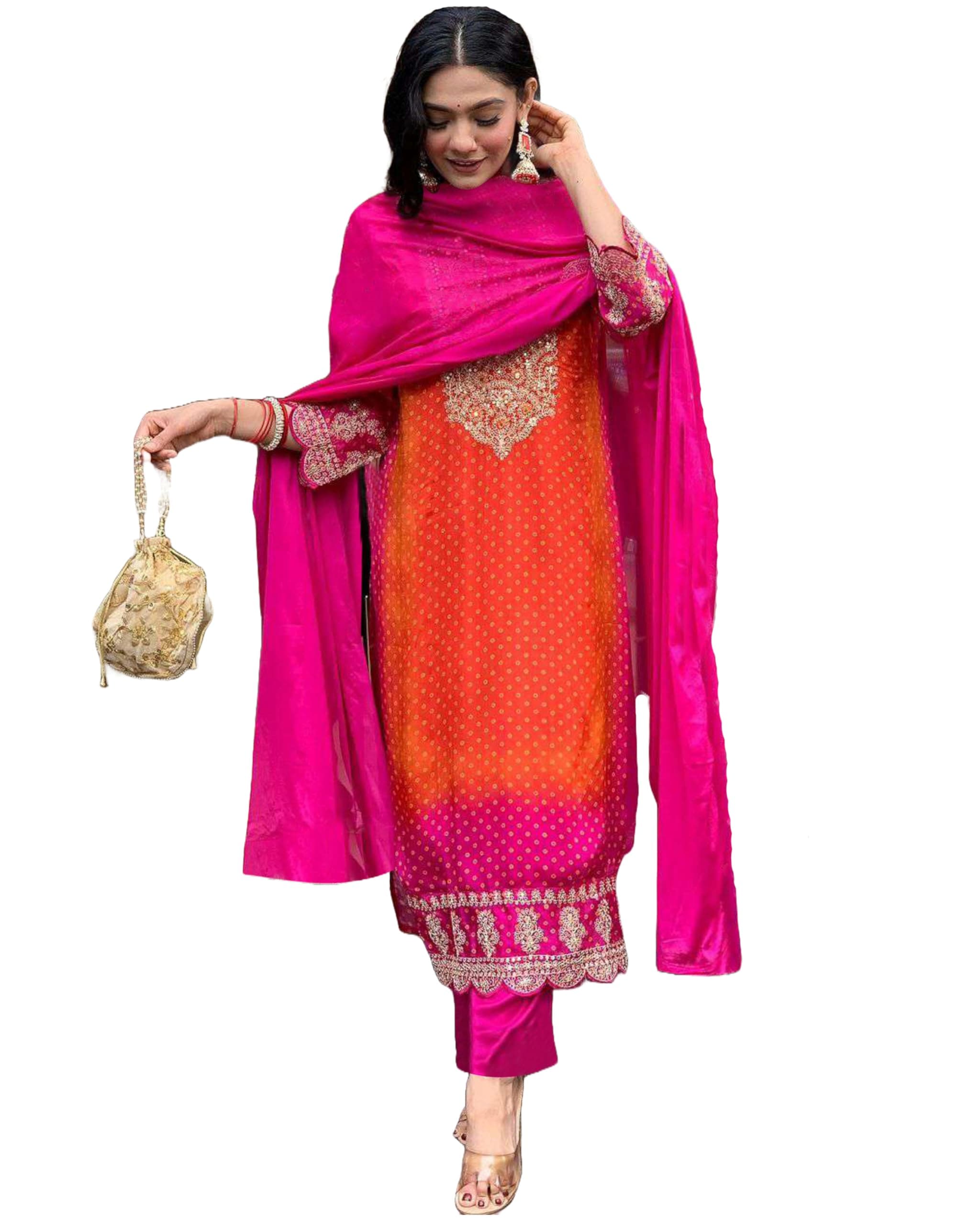 ANNI Designer Women's Rayon Blend Straight Embroidered Kurta with Pant & Dupatta