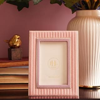 PURE HOME + LIVING Pink & Purple Stitched Faux Leather Photo Frame - Small Decorative Frames for Home Decor, Table Decor | Best Gift for home decor, Birthday, Anniversary, Mother's Day (Pack of 1)