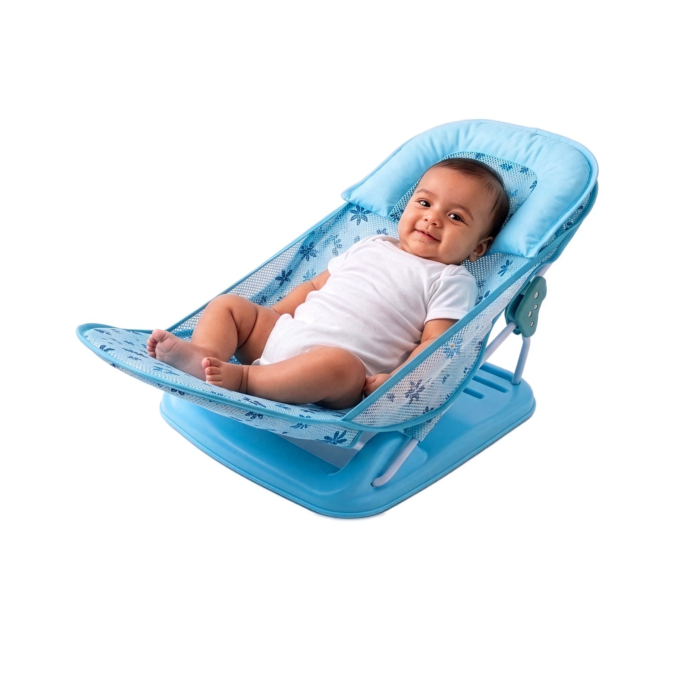 Kids Station Newborn Baby Bather | Bath Chair for Newborns & Infants 0-12 Months | Foldable 3 Position Adjustable Chair | Anti Skid Base | Washable Soft Mesh Seat | Portable | for Babies Upto 5Kg