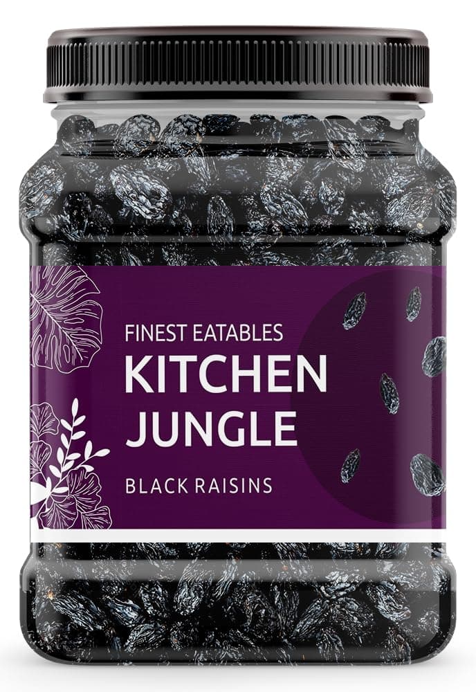 Kitchen Jungle Seedless Black Raisins - 1 KG Jar Pack | Dry Grapes Kali Kishmish Dry Fruits