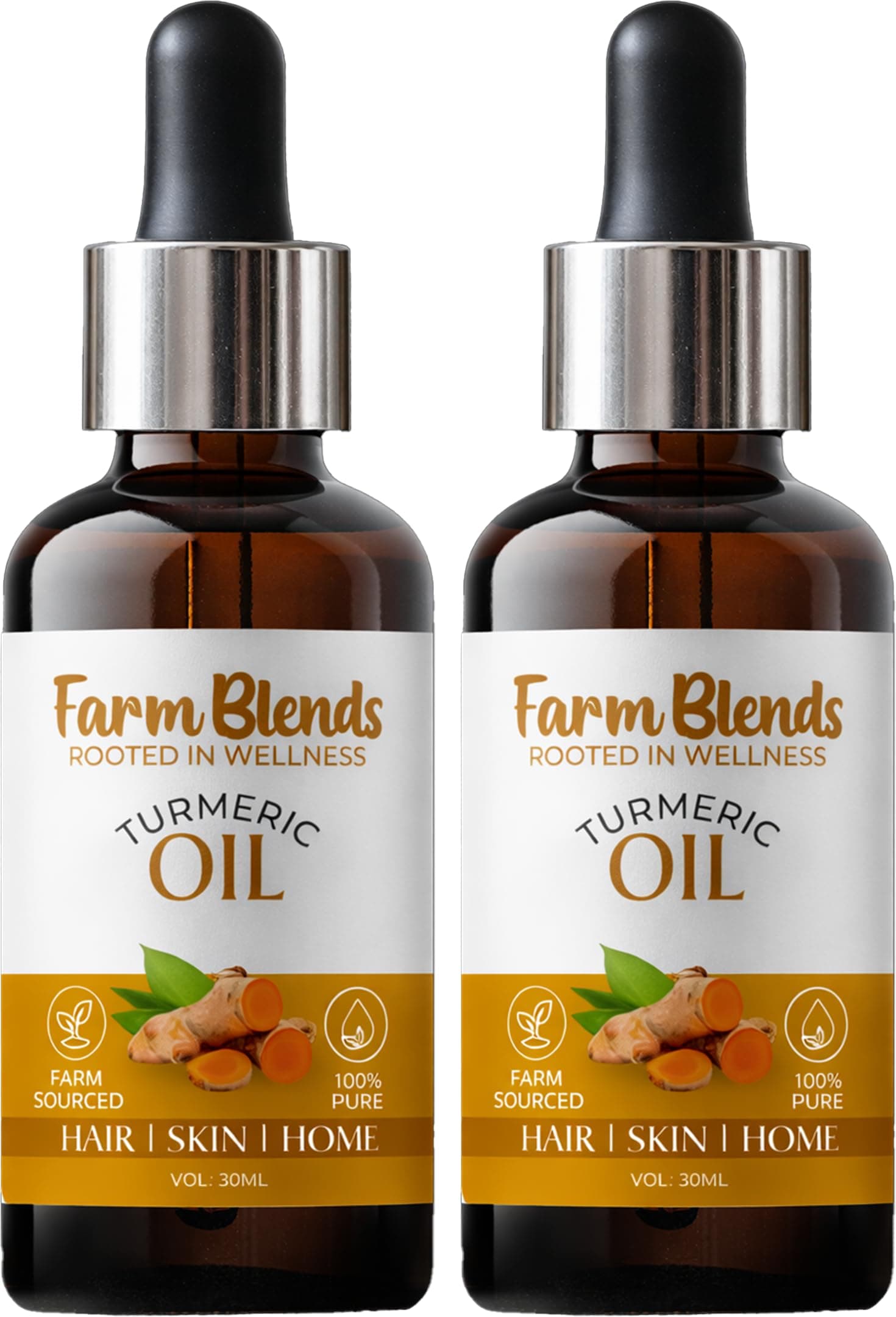 Farm Blends Turmeric Essential Oil 100% Undiluted Pure | For Glowing Skin, Lightens Dark Spots, Marks, Strong Hair | Farm To Home | Natural | Corcuma longa|30ML + 30ML (Pack of 2)