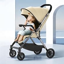 StarAndDaisy Stroller for Baby Boy Girl 0 to 5 Years/Foldable Baby Stroller Light Weight with Multi-Level Seat Recline, 5 Point Safety Belt, & Canopy Pram for Kid (Khaki)