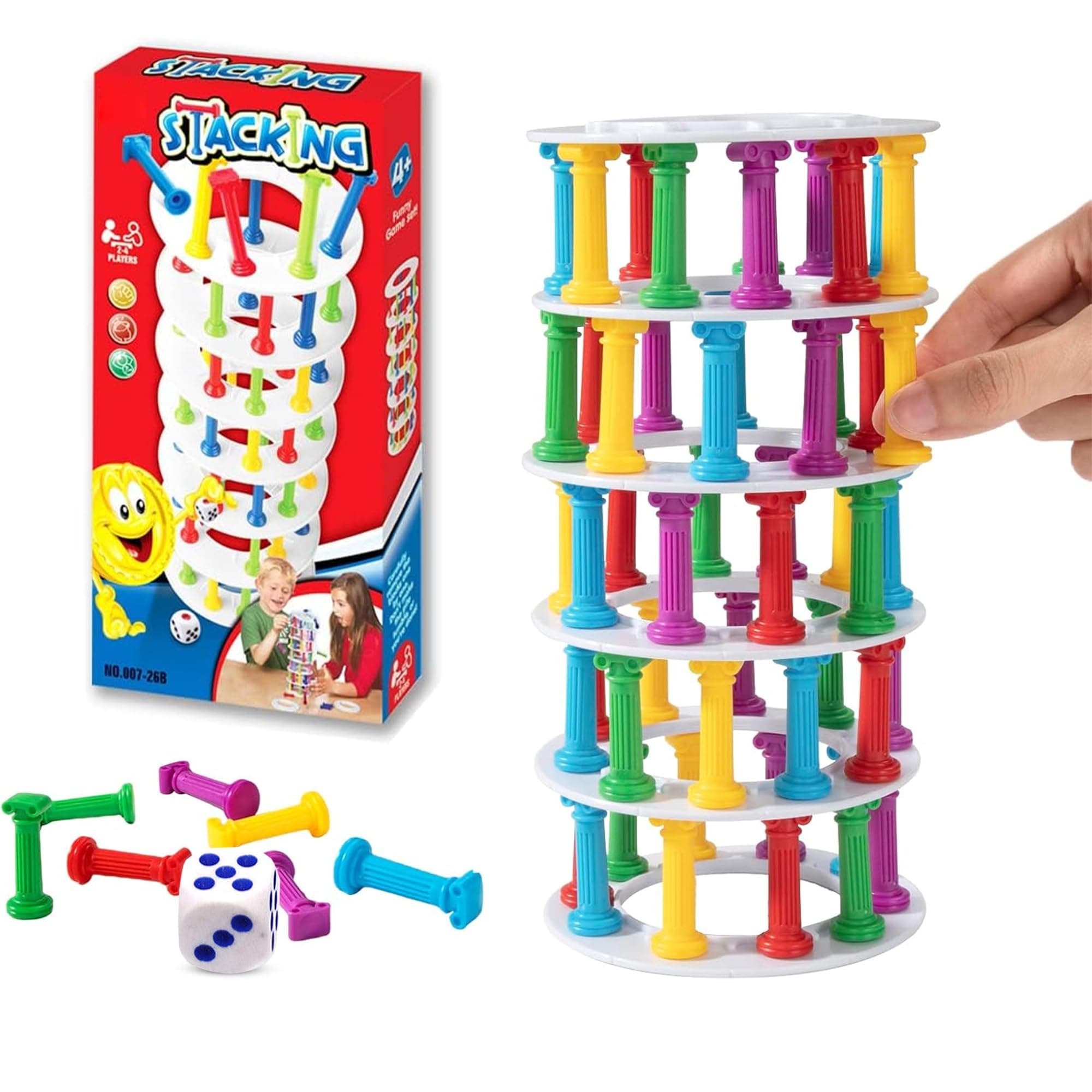Kidology Tumbling Tower Stacking Game – Montessori-Inspired Fine Motor Skill Toy with Dice | Leaning Tower Building Blocks for Kids Ages 3+ and Adults | Fun Family Party & Learning Game